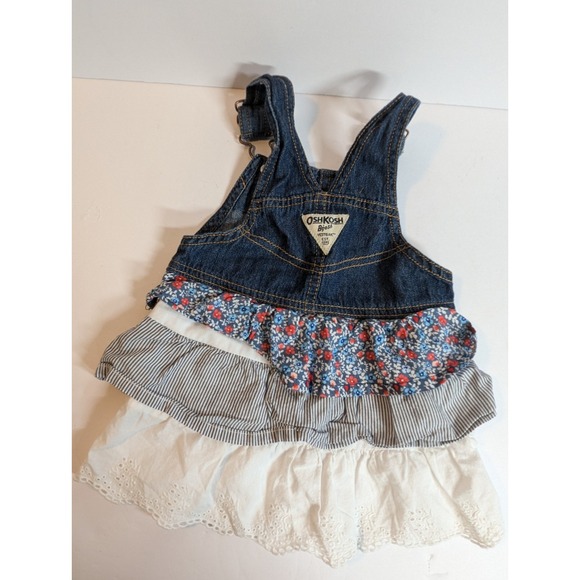 Oshkosh Baby Girl Clothes 12 Month Vestbak Cute Jean Lace Floral Jumper Dress - Picture 3 of 9
